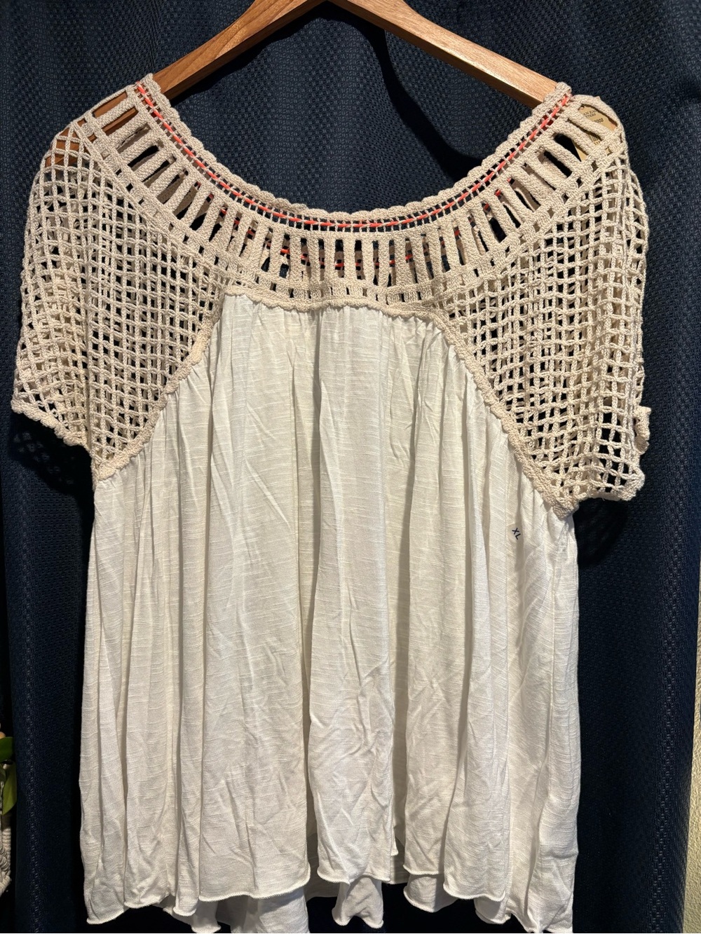 American Eagle Outfitters Ivory Crochet-Yoke Boho Tunic